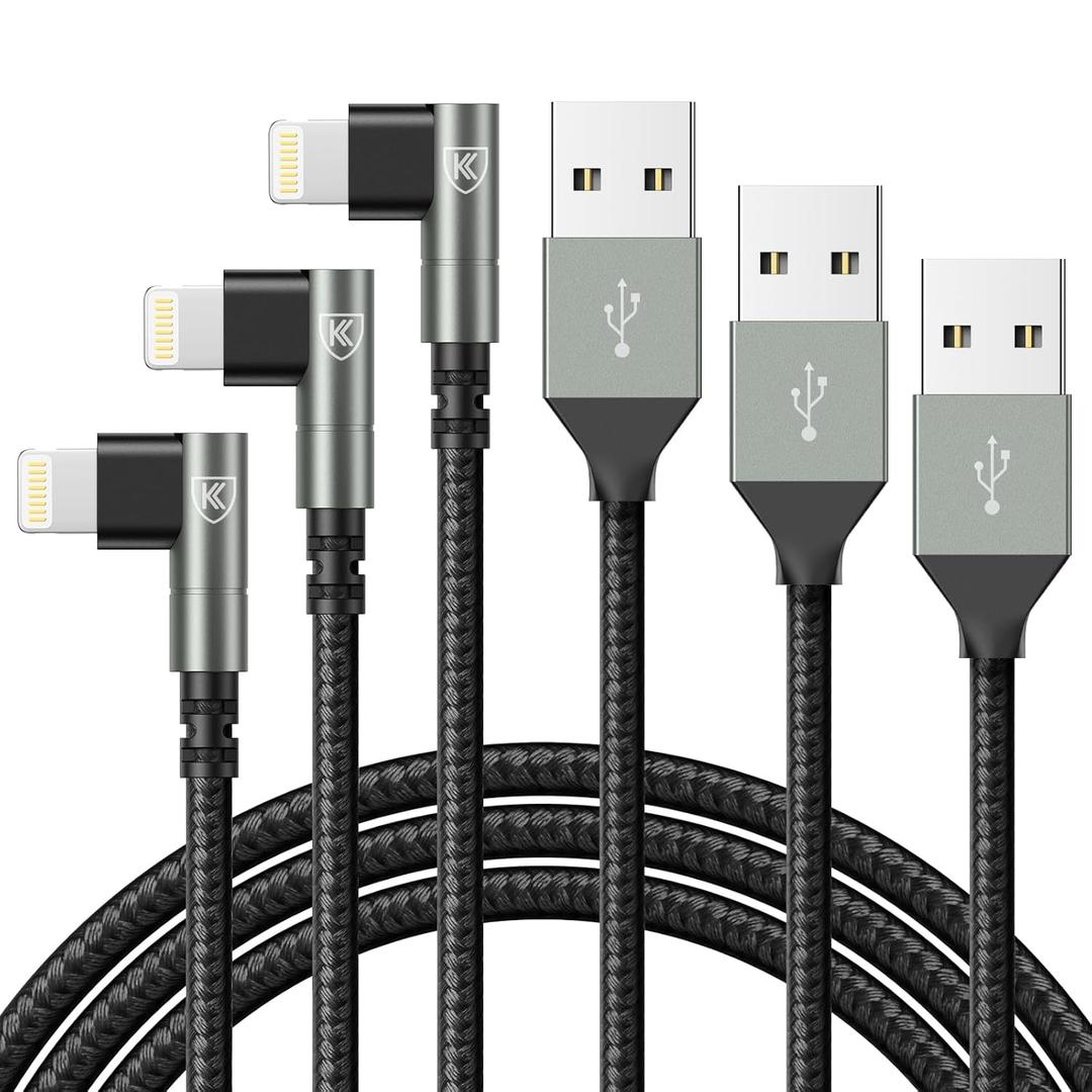 90 Degree iPhone Charger 6FT, [Apple MFi Certified] 3Pack Fast Charging Cables Cord,6Feet Right Angle Nylon Braided USB Lightning Cable for iPhone 14/13/12/11/Pro/Max/Mini/X/Plus/8/7/6/5S/Plus/iPad (Grey)