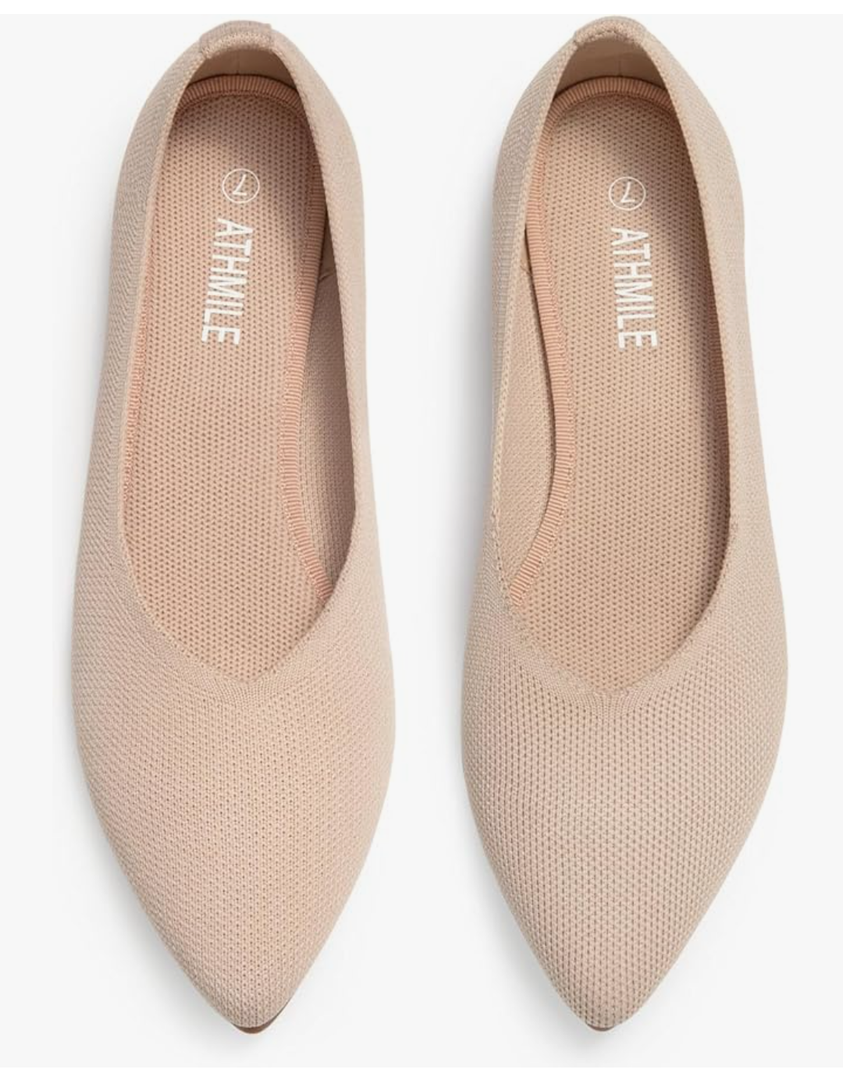 ATHMILE Pointed Toe Flats for Women Dressy Bronze Work Shoes Business Casul Knit Ballet Flats Slip on Office Ladies Comforttable Dress size 8