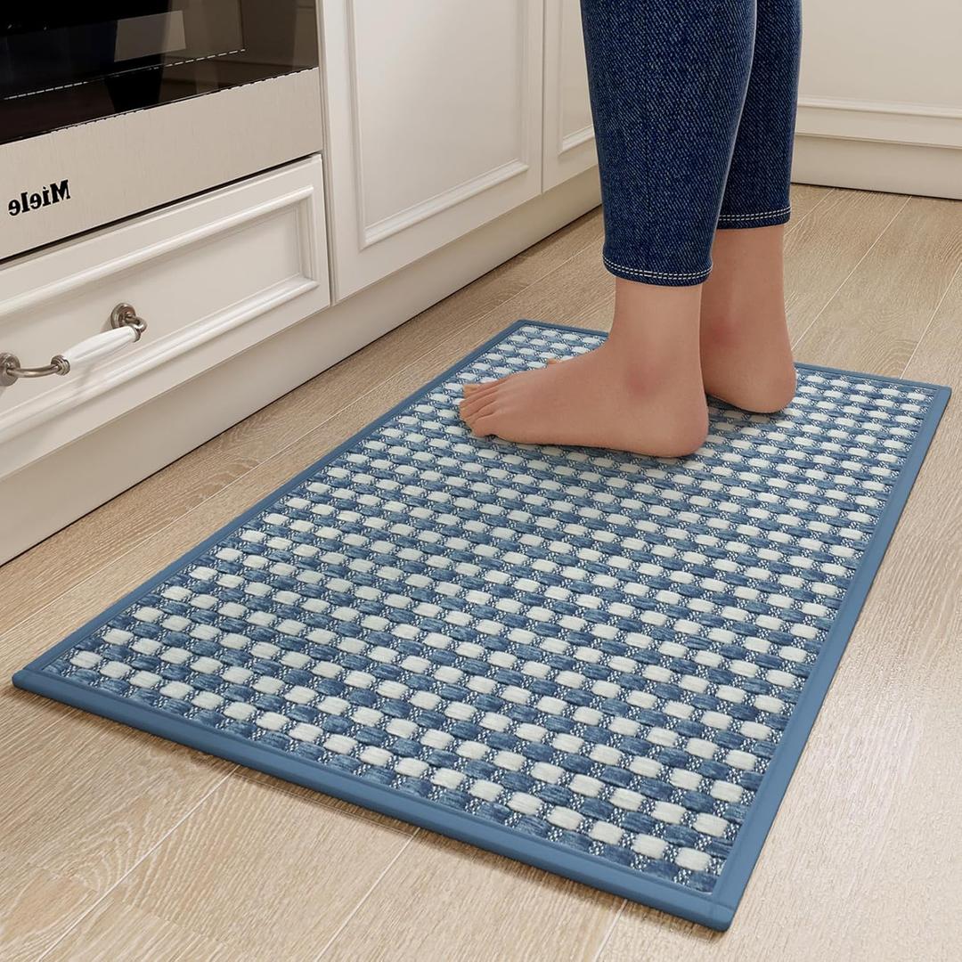 YDKGL Kitchen Mats for Floor, Super Absorbent Kitchen Rugs Non Slip Washable, Rubber Backing Soft Chenille Braided Kitchen Runner Rug Standing Mat Sink Mat, Easy to Clean, Blue 17"x30"