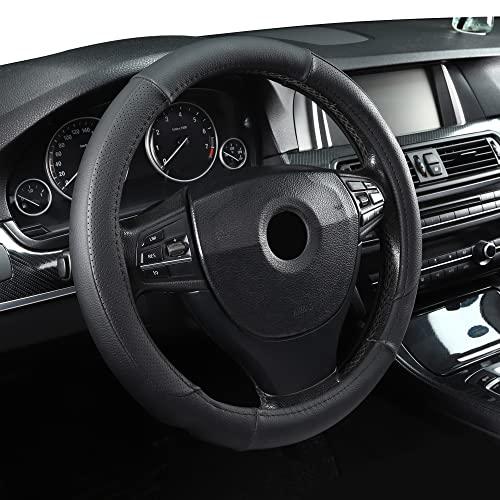 Microfiber Leather 16" Universal Fit Car Steering Wheel Cover, Elastic Nonslip Breathable and Odorless, Black