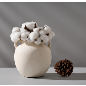 Ceramic Vase, 5.8 Inch Terracotta Vase with Handles, Boho Decor Decorative Vase, Rustic Vase for Home Decor, Farmhouse, Living Room, Table - Beige