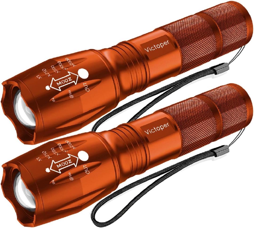 Victoper LED Flashlight 2 Pack Orange, Bright High Lumens Tactical Flashlights High Lumens with 5 Modes, Waterproof Zoomable Flash Light for Outdoor, Gifts for Father's Day Camping Essentials Gear