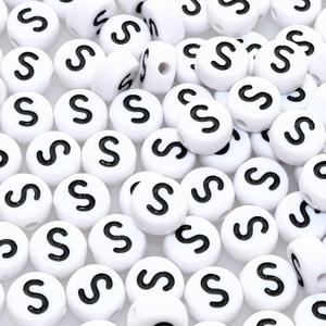 Amaney Letter Beads S 100pcs 7x4mm White Round Acrylic Black Alphabet for Bracelet Jewelry Making