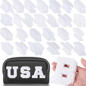 104 Pcs Chenille Letters Patches Iron on Large 3.2 H x 2.4 W College Letters Patches Embroidered Trimmed Preppy Alphabet for Clothing Repairing(White)