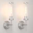 Wall Sconces Set of 2, Brushed Nickel Sconces Wall Lighting, Modern Bathroom Vanity Light Fixtures with Clear Glass, Bathroom Sconces Wall Mount Lights for Living Room Bedroom Hallway, Hardwired