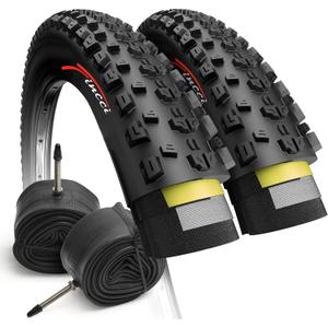 Fincci 27.5 x 2.25 Inch Mountain Bike Tire Foldable 57-584 60 TPI with Nylon Protection with Schrader-Presta Inner Tubes 48mm for All Mountain Enduro MTB Hybrid Bike Bicycle