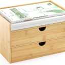 Desk Organizer with Drawers - Bamboo Desktop Organizer Storage | Wood Desk Drawers Organizer for Bills, Office Supplies, Cosmetics, Seals No Assembly Required (2 Drawer)