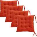 Set of 4 Square Chair Pads Indoor Seat Cushions Pillows with Ties Soft Comfortable Non Slip Chair Mat for Kitchen Dining Office Desk Living Room Outdoor Tatami 15.5" - Orange, 4Pack