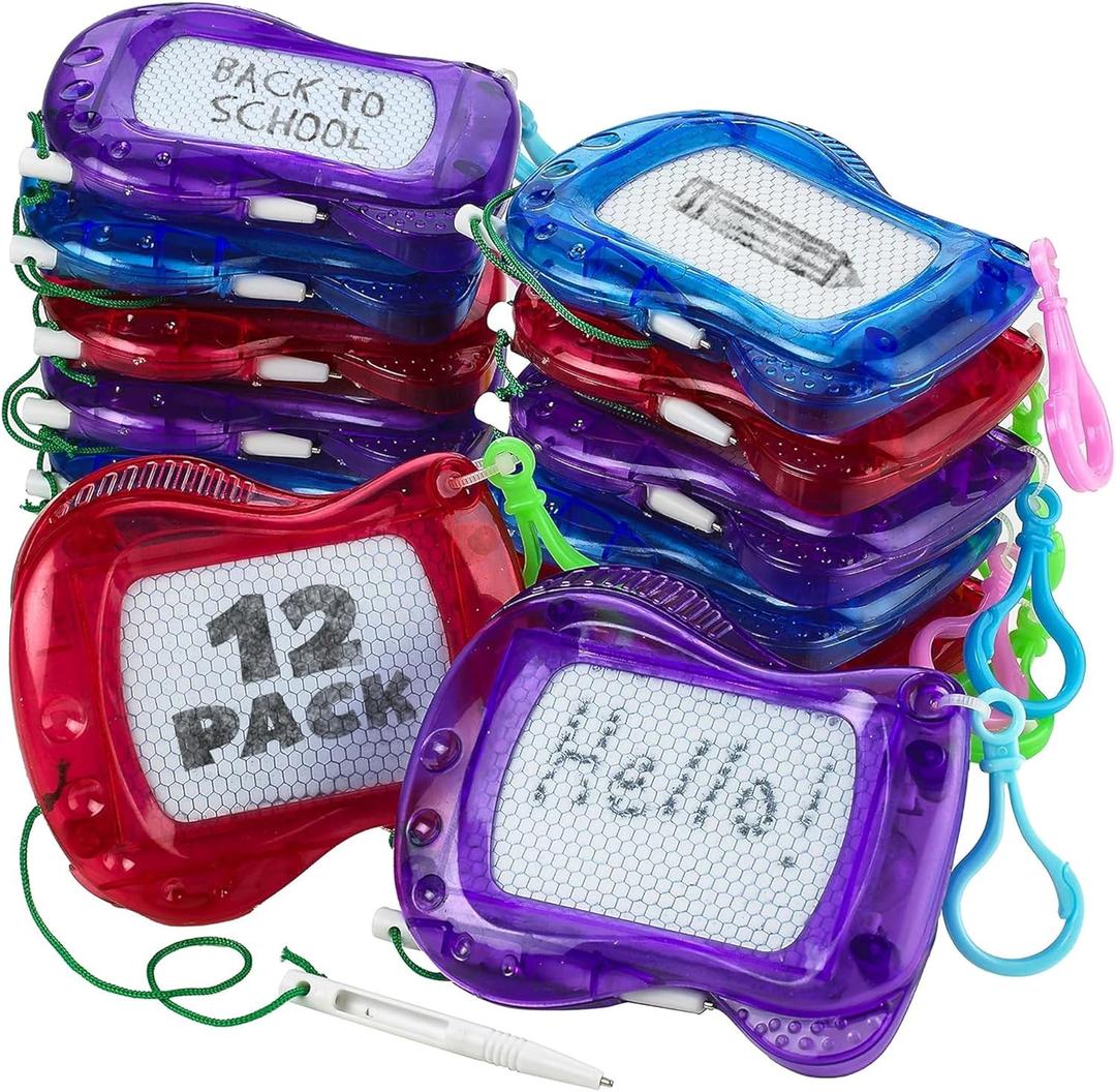 Bedwina Mini Magnetic Drawing Board for Kids - (Pack of 12) Backpack Keychain Clip Drawing Boards, Erasable Doodle Sketch Writing Pad Boys & Girls, Birthday Kids Party Favors