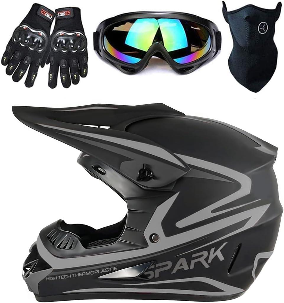 Youth Kids Dirt Bike Helmet, Motocross Off Road Motorcycle ATV UTV Street Bike Casque Casco Combo Gloves Goggles Mask (4Pcs Set), DOT Approved (Small, Gray)