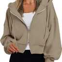 Fisoew Women's Crop Zip Up Hoodies Casual Long Sleeve Hooded Cropped Sweatshirts with Pockets Medium