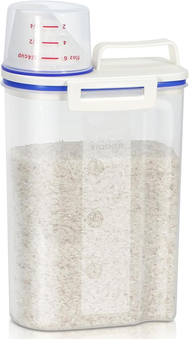 TBMax Rice Container 4 Lbs / 2 Kg Rice Dispenser with Measuring Cup, BPA-Free Plastic Kitchen Pantry Food Storage Holder for Oatmeal Flour Grain, Small Pet Cat Dog Food Container (Blue)