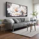 White Flower Wall Decor - Canvas Wall Art for Bedroom Women - Black Framed Wall Art Size 29" x 59"