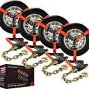 VULCAN Car Tie Down with Chain Anchors - Lasso Style - 2 Inch x 96 Inch - 4 Pack - PROSeries - 3,300 Pound Safe Working Load