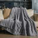 Pawque Super Soft Cozy Throw Blanket for Couch Sofa Bed - Fluffy Sherpa Fleece Reversible Thick Warm Fuzzy Blanket for All-Season, 3D Checkered Jacquard Elegant Decorative Blankets, Grey, 50" x 60"