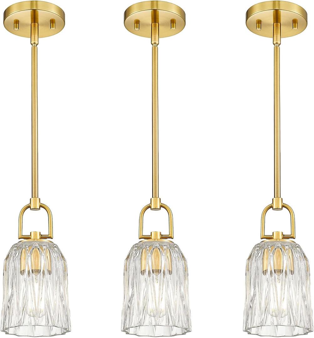 FEMILA 3 Pack Gold Pendant Light, 5" Modern Chandeliers for Dining Room Kitchen Hotel, E26 Base, 4FH83MIL-3PK BG
