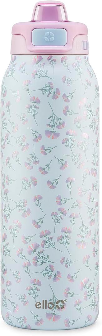 Ello Pop & Fill Insulated Stainless Steel Water Bottle with Quick Fill Lid, Leakproof Locking, Sip or Chug Spout, BPA-Free, Double Wall Vacuum Insulated for Sports, Travel & School- 32oz  (Serene Blooms)