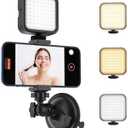 Suction Cup Phone Mount with Rechargeable Light, Mirror Phone Holder with Light Shower Bathroom Kitchen, Mirror Tripod for TikTok YouTube Instagram Make Up Pics Video Content Creator