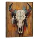Western Bull Skull Wall Art Framed Rustic Tribal Cow Skull Painting with Feathers, Southwestern Boho Canvas Wall Decor Western Farmhouse Artwork for Living Room Bedroom Office Home Decorations 16x24
