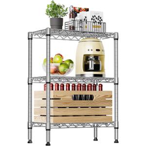 IZEUK 3-Tier Steel Storage Shelves, Heavy Duty Metal Shelf Wire Shelving Rack for Pantry, Kitchen, Living Room, or Office Organization (21.7" W x 11.8" D x 28.6" H, 750LBS, Chrome)