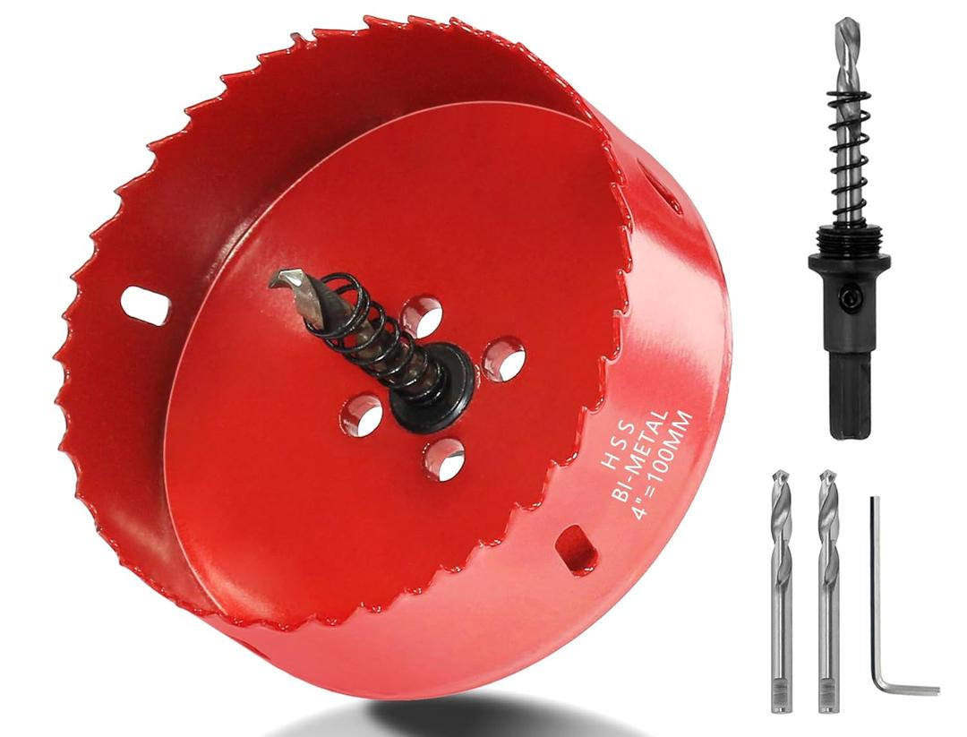Luomorgo 100mm/4 Hole Saw, 1.4 inch Cutting Depth HSS Bi-Metal Hole Cutter for Wood Cornhole Boards Plastic Drywall & Metal Sheet (Red)