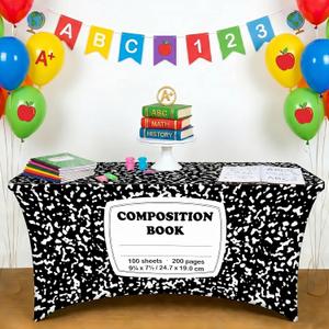 6ft Composition Notebook Spandex Tablecloth Back to School Party Decor Composition Book Stretch Spandex Table Cover Notebook Stretch Table Cloth for First Day of School Classroom Dining Room Supplies, 9.5" x 7.9"