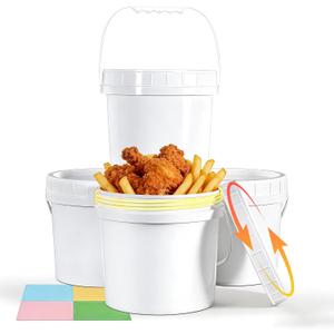 4 Pack 1 Gallon Plastic Buckets with Screw Lids & Handle, Food Grade Storage Containers for Kitchen, Freezer - Reusable White Plastic Bucket Set Whit