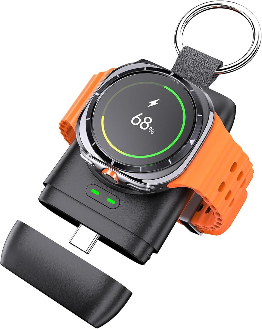for Samsung Galaxy Watch Charger for 8/7/6/5/4/3/Ultra/Active2 - USB-C Travel Wireless Charger,1400mAh Compact Power Bank with Keychain (Fits Galaxy Watch 8 Ultra/Classic)