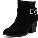 Luoika Women's Wide Width Ankle Boots - Black Brown Short Boots Block Low Heel Side Zipper Booties. (7 X-Wide)