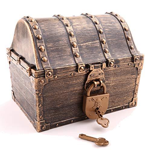 Lingway Toys Large Kids Pirate Treasure Chest Teacher's Favorite Treasures Collection Storage Box with 2 Sets of Locks and Keys Only(Vintage Bronze Coating,8.7"X6.3"X6.9")