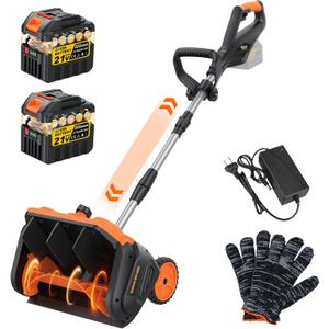 Cordless Snow Shovel, 3500W Battery Snow Blower with Dual 6.0Ah Anti-Freeze Batteries & Base Plate, 25.6Ft Throw, 13Inx7In Brushless Snow Shovel with Wheels for Driveway Sidewalk Snow Removal