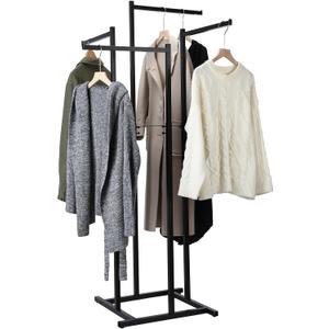 Shimeyao Heavy Duty Garment Racks for Hanging Clothes Boutiques 4 Way Clothing Racks with Straight Arms T Shirt Display Stand for Vendors Retail Boutique Store, Square Tubing (Black)