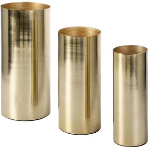 MyGift Tall Modern Brass Tone Metal Cylinder Centerpiece Flower Vases, Set of 3 - Large, Medium, Small Sizes, Handcrafted in India
