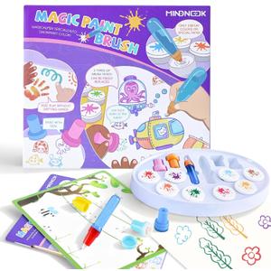 MINDNOOK Magic Brush Painting Set for Kids, Mess Free Art Station with Color-Changing Brush for Creative Learning at Home & School, Gift for Toddlers Ages 3,4,5,6,7,8,9, Medium