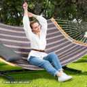 SUNCREAT Hammocks Portable Double Hammock with Curved Spreader Bar, 450 lbs Capacity, Heavy Duty Outdoor Hammock with Carrying Bag, Gray Stripes