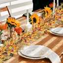 6.5 Ft Fall Leaves Daisy Vine Garlands Artificial Autumn Garland with Wildflower Sunflower Daisy Eucalyptus Garland for Thanksgiving Harvest Door Mantle Fireplace Party Table Home All Year Round Decor