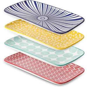 Selamica Ceramic Serving Platters, 14 Inch Serving Trays for Party Entertaining, Large Rectangular Serving Plates for Appetizer, Charcuterie, Dessert, Fruit, Set of 4, Assorted Colors