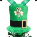 St. Patrick Day Tree Topper Hat, Green Velvet Elf Legs Hat with Shamrock, St. Patrick's Shamrock Top Cap for Holiday Home Decor, Irish Party Supplies and Christmas Ornaments
