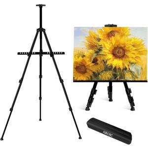 AROIC 17-66 Inch Art Easel Stand, Sturdy Aluminum Tripod for Table Top & Floor Painting - Portable Adjustable Display Easel for Canvases with 1 Storage Bag | Studio, Hobby & Professional Artist Easels