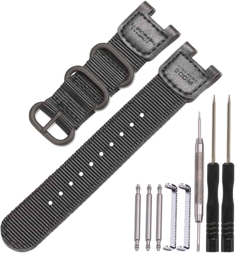 SGW100 Series Nylon Leather Strap Compatible with Casio SGW-100 GW-3500B PAS-400B PAW1300 Men's Sport Watch Band 24mm Replacement Bracelet (Black Black Buckle)