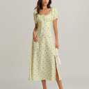 RIHOAS Womens Summer Dresses Square Neck Vintage Short Sleeve Midi Dress Casual Puff A Line Chiffon Sundress (M)