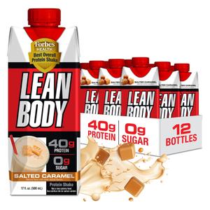 Lean Body Ready-to-Drink Salted Caramel Protein Shake, 40g Protein, Whey Blend, 0 Sugar, Gluten Free, 22 Vitamins & Minerals, 17 Fl Oz (Pack of 12) (EXP 11/03/26)