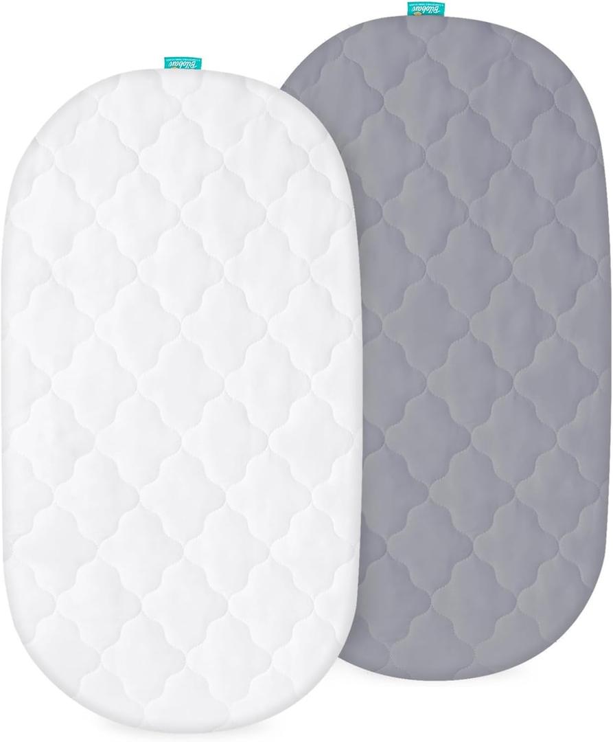 Bassinet Mattress Pad Cover, Fits 18 x 28 Munchkin Brica, Graco Pack 'n Play Day2Dream Bassinet and Pamo Babe 4 in 1 Portable(only for Bassinet), 2 Pack, Ultra Soft Waterproof, White and Grey