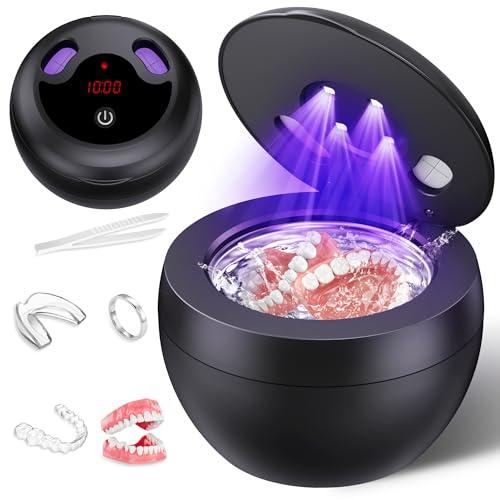 Upgraded Ultrasonic Retainer Cleaner Machine, 48kHz Ultrasonic Dentures Cleaner for Mouth Guards, Braces, Aligner, Toothbrush & Jewelry, 200ML Capacity, Black