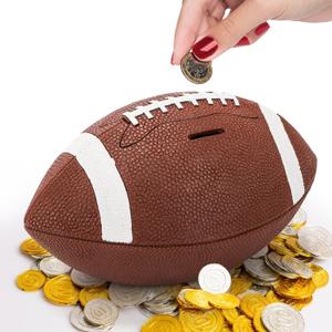 Tlence 11" Football Piggy Bank for Boys, Shatterproof Rugby Coin Bank, Decorative Sports Money Box, Football Shape Money Storage Container for Saving Money, Birthday Party Gift for Football Lover