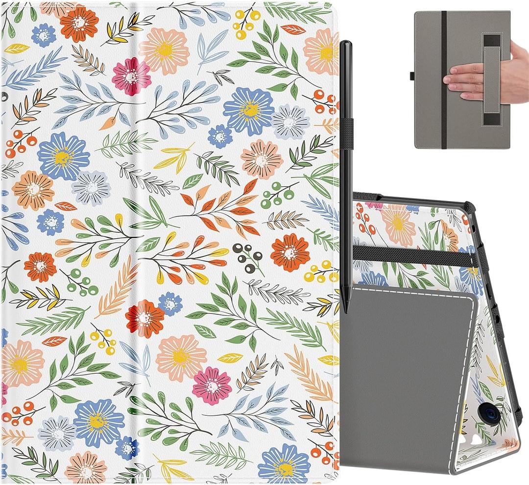 COOWPS Case for All-New Amazon Fire HD 10 Tablet (13th/11th Generation, 2023/2021 Release) 10.1" - Slim Folding Stand Cover with Auto Wake/Sleep, Hand Strap & Stylus Pen Holder, Spring Bloom