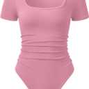 OQQ Women Bodysuits Ruched Waist Short Sleeve Travel Bodysuits, XL