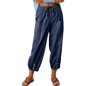 Bozanly Women's Casual Lantern Harem Loose Capris Pants Summer Yoga Slacks Trousers with Pockets, XL