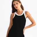 Danysu Racerback Tank Tops with Built in Bra for Women High Neck Ribbed Basics Fitted Long Bra Tanks (Black, M)