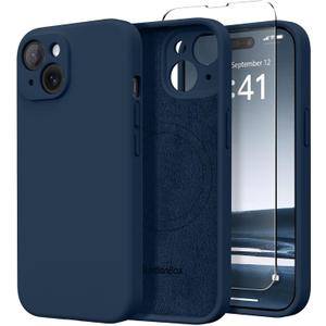 Magnetic for iPhone 14 Case, Compatible with MagSafe, [Full Camera Protection][Screen Protector] Silicone Shockproof Protective Phone Case for iPhone 14 6.1 inch, Cobalt Blue